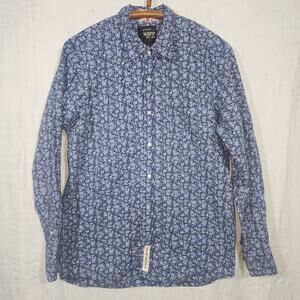RIFF STARS sz L blue floral Rolling Stones button front long sleeve shirt